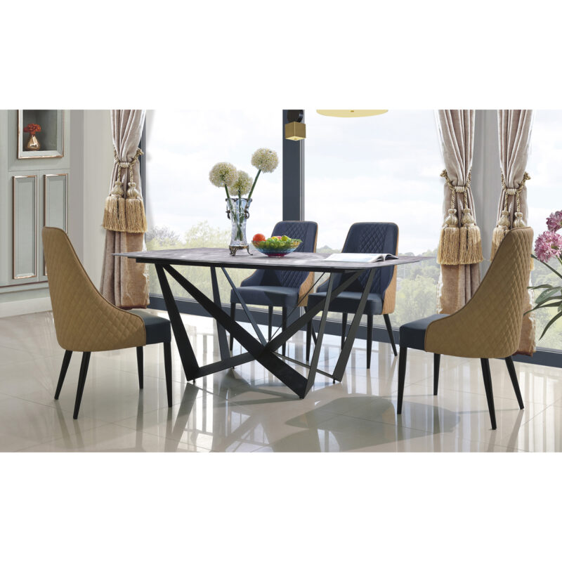 Adelaide Marble Dining Table with Black Metal Frame Heartlands