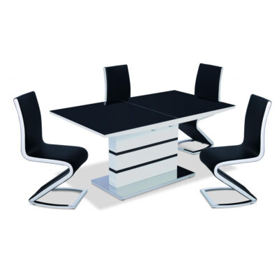 Aldridge High Gloss Dining Table White with Black Glass Top - Image 2