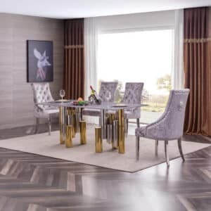 Algarve Marble Dining Table with Stainless Steel Base Silver and Gold