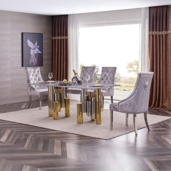 Algarve Marble Dining Table with Stainless Steel Base Silver and Gold