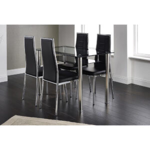 Andora Dining Set with 4 Chairs Chrome & Black