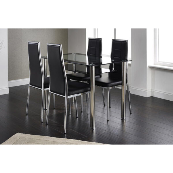 Andora Dining Set with 4 Chairs Chrome & Black