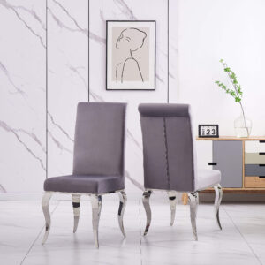 Atlanta Velvet Fabric Dining Chair Grey & Silver (2s)