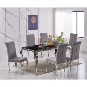 Atlanta Dining Table Black Glass with Silver Legs
