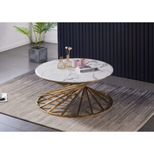 Axon Round Marble Coffee Table with Gold Frame