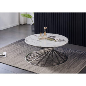 Axon Round Marble Coffee Table with Silver Frame
