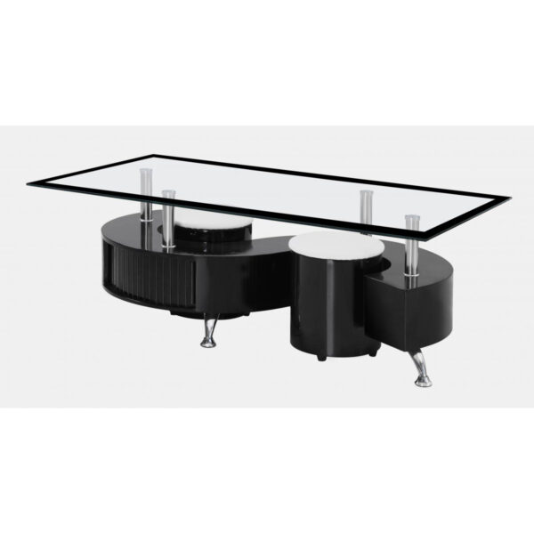 Boule Black High Gloss Coffee Table with Black Border Glass