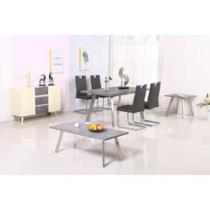 Calipso Dining Table Concrete with Brushed Stainless Steel Legs