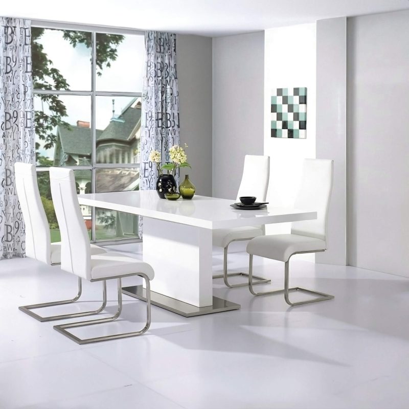 Chaffee Dining Table White High Gloss with White Chaffee Chairs