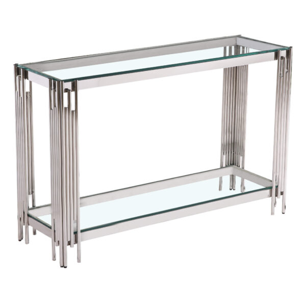 Cleveland Clear Glass Console Table Silver