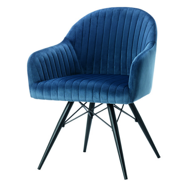Corfu Velvet Dining Chair Blue with Black Legs