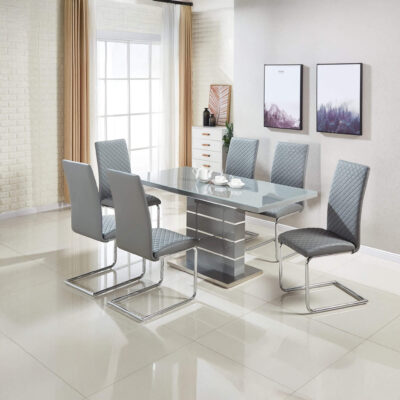 Dresden Extending Clear Glass Dining Table HG Grey & Steel - Image 2
