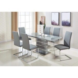 Dresden Extending Clear Glass Dining Table HG Grey & Steel