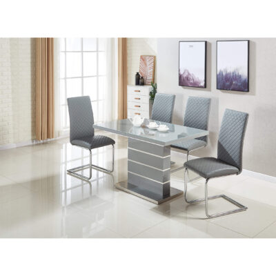 Dresden Extending Clear Glass Dining Table HG Grey & Steel - Image 2