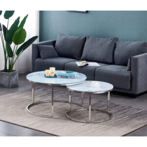 Evoque Marble Effect Glass Coffee Table Set