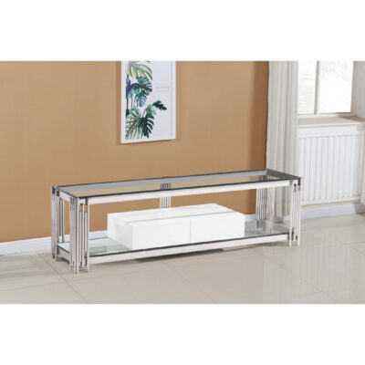 Fulvia Clear Glass TV Unit with High Gloss Drawer White - Image 2