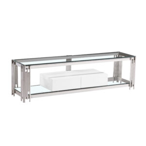 Fulvia Clear Glass TV Unit with High Gloss Drawer White
