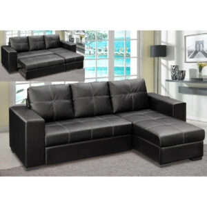 Gianni Storage Chaise Sofa Bed Bonded PU Black