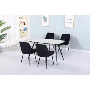 Handan Marble Effect Glass Dining Table with Black Metal legs