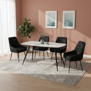 Handan Marble Effect Glass Dining Table and Handan Chairs