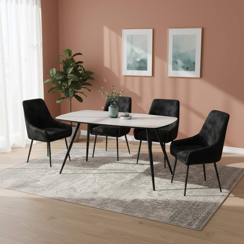 Handan Marble Effect Glass Dining Table and Handan Chairs