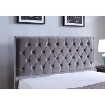 Izabel Velvet Double Bed Light Grey with Dark Grey HB - Image 2