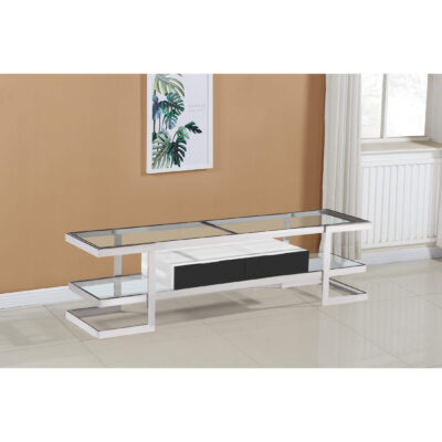 Lagonda Clear Glass TV Unit with High Gloss Drawer White - Image 2