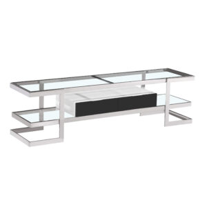 Lagonda Clear Glass TV Unit with High Gloss Drawer White