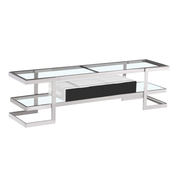 Lagonda Clear Glass TV Unit with High Gloss Drawer White