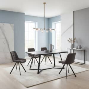Malta Stone Effect Glass Dining Table with Black Metal Legs