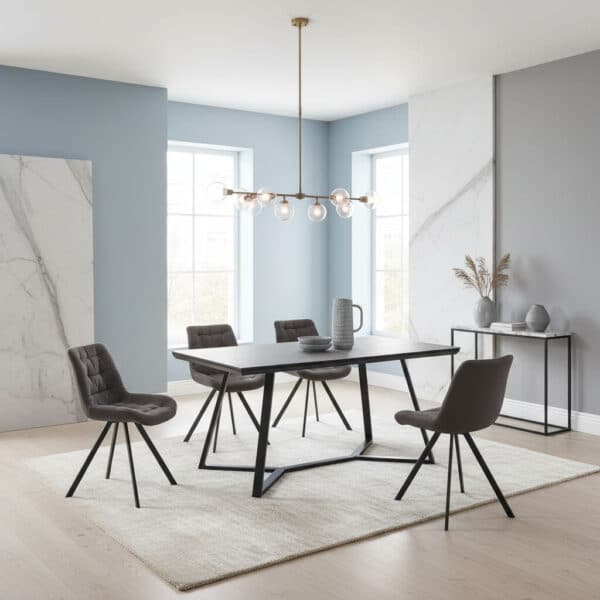 Malta Stone Effect Glass Dining Table with Black Metal Legs