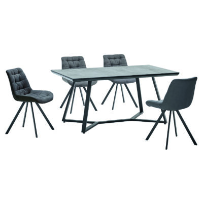 Malta Stone Effect Glass Dining Table with Black Metal Legs