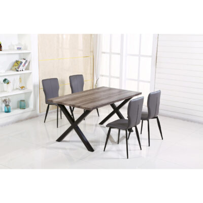Manhattan Dining Table Grey Rustic with Black Metal Legs - Image 2
