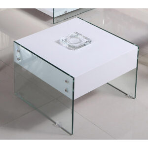 Marco White High Gloss & Glass Lamp Table with Drawer