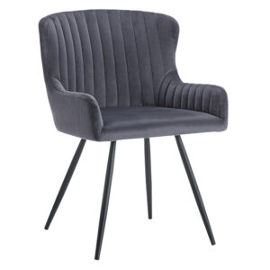 Medway Velvet Dining Chair Grey with Black Metal Legs
