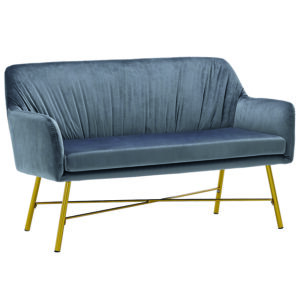 Middleton Velvet Sofa 2S Grey with Gold Metal Legs