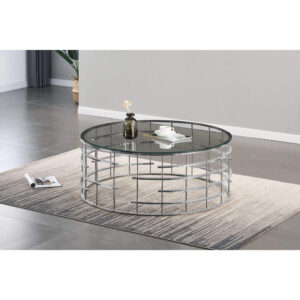 Missouri Round Coffee Table Clear Glass & Silver Frame