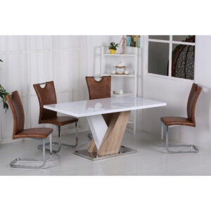 Natalie High Gloss Dining Table White & Natural