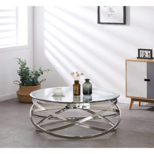 Nevada Round Coffee Table Clear Glass & Silver Frame