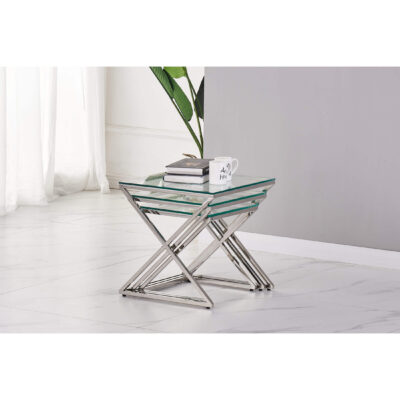 Osaka Nest of Tables Clear Glass & Silver Frame - Image 2