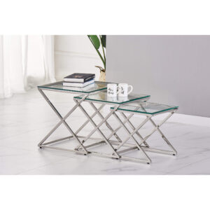 Osaka Nest of Tables Clear Glass & Silver Frame