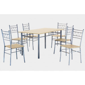 Oslo Large Dining Set with 6 Chairs Silver & Beech
