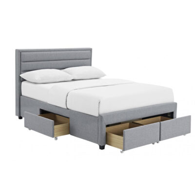 Paisley 4 Drawer Linen Fabric Double Bed Grey - Image 3