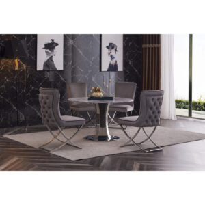 Panama Velvet Fabric Dining Chair Grey with Stainless Steel Legs