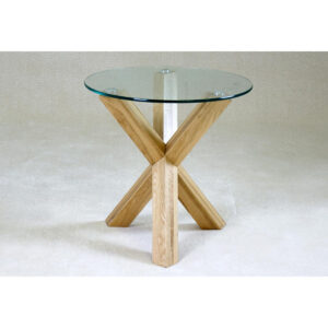 Saturn Solid Oak Lamp Table with Glass Top