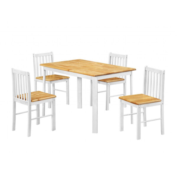 Sheldon Dining Set with 4 Chairs Natural Oak & White