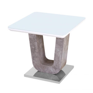 Topaz White Glass Lamp Table with Stone Effect