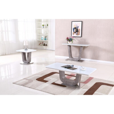 Topaz White Glass Lamp Table with Stone Effect - Image 2