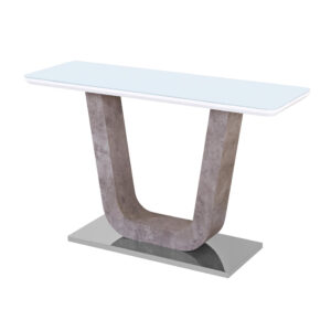 Topaz White Glass Console Table with Stone Effect