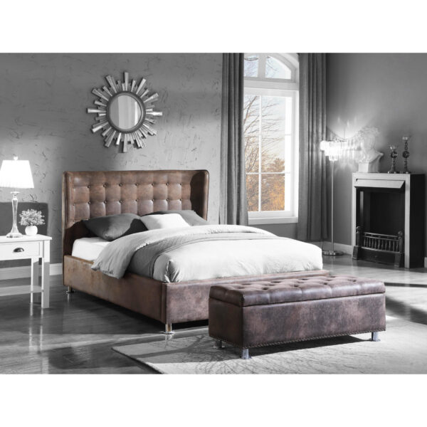 Valencia Fabric Double Bed Brown Antique